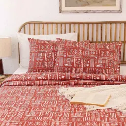 House This Gamathi Rust & White Cotton 144 TC Single Duvet Cover image 2