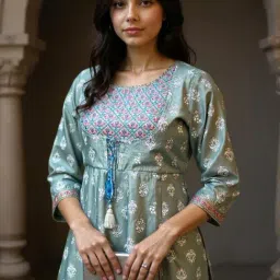 Rangita Sea Green Floral Print Kurta image 5