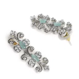 Aatmana Silver-Plated White & Sea Green AD-Studded Handcrafted Necklace & Earring Set image 5