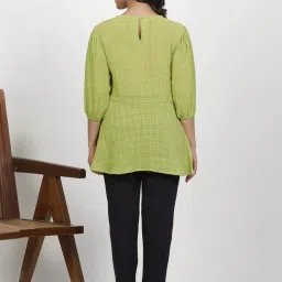 W Green Cotton Embroidered Top image 2