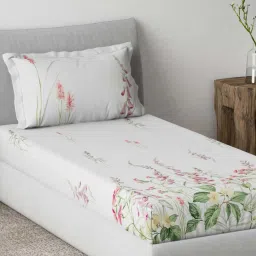 Ddecor Live beautiful Radiance Pink & White 144 TC Cotton Single Bedsheet with 1 Pillow Cover image 2