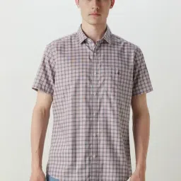 Louis Philippe Grey Cotton Slim Fit Checks Shirt-image-20