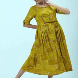 Akkriti by Pantaloons Green Printed A-Line Dress-image-23