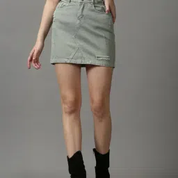 showoffff SHOWOFF Women's Straight Solid A-Line Green Mini Skirt-picture-22