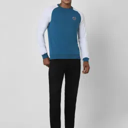 Peter England University Blue & White Slim Fit Colour Block Sweatshirt image 5