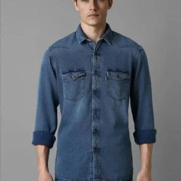Louis Philippe Jeans Navy Cotton Slim Fit Denim Shirt-picture-25