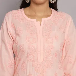 PARAMOUNT CHIKAN Peach Cotton Lucknowi Chikankari Straight Kurta image 5