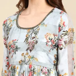 showoffff SHOWOFF Sea Green Floral Print Gown image 5