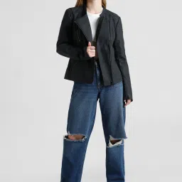 Only Black Slim Fit Biker Jacket image 5