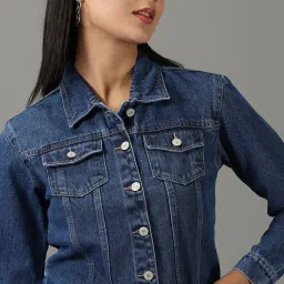 showoffff SHOWOFF Blue Regular Fit Denim Jacket image 5