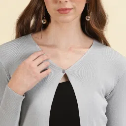 showoffff SHOWOFF Grey Regular Fit Front Open Sweater image 5