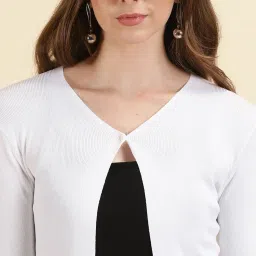 showoffff SHOWOFF White Regular Fit Front Open Sweater image 5