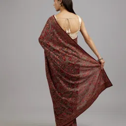 Mohey Wine Georgette Embroidered Saare with Unstitshed Blouse image 2