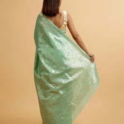 Mohey Green Chanderi Woven Saare with Unstitshed Blouse image 2