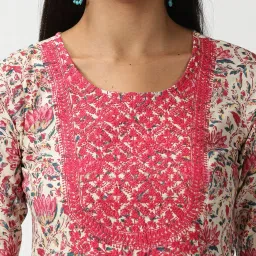Saffron Threads Beige & Pink Cotton Embroidered A Line Kurta image 5