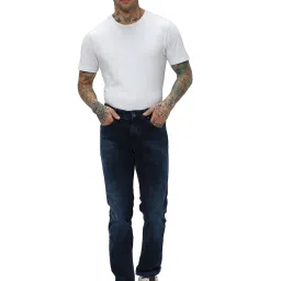 Mufti Dark Blue Slim Fit Lightly Washed Jeans image 5