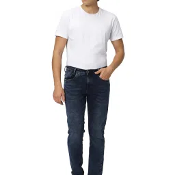 Mufti Dark Blue Slim Fit Lightly Washed Jeans image 5