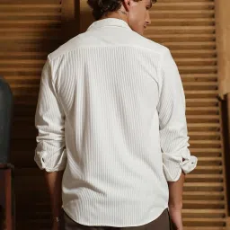 Campus Sutra White Poly Spandex Regular Fit Stripes Shirt image 2