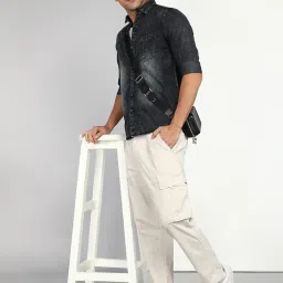 Kuons Avenue Charcoal Slim Fit Denim Shirt image 5