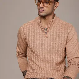 The Roadster Life Co. Self Design Knitted Half Zipper Sweater-image-13