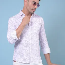 Crimsoune Club Purple Cotton Slim Fit Printed Casual Shirt-picture-22