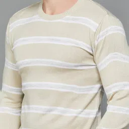 Fame Forever by Lifestyle Beige Cotton Regular Fit Striped Sweatshirt image 5
