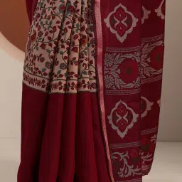 Libas Maroon Floral Saree With Unstitched Blouse image 5