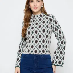 Madame White Regular Fit Geometric Sweater-image-33