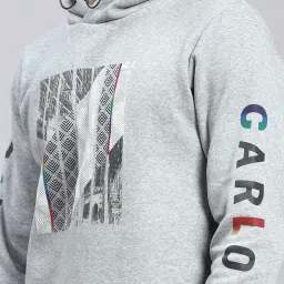 Monte Carlo Grey Cotton Regular Fit Printed Hooded Sweatshirt image 5