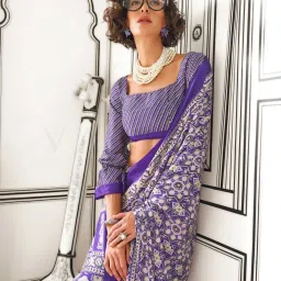 Vardha Purple Printed Saree With Unstitched Blouse image 2