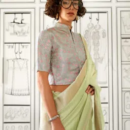 Vardha Light Green Striped Saree With Unstitched Blouse image 2