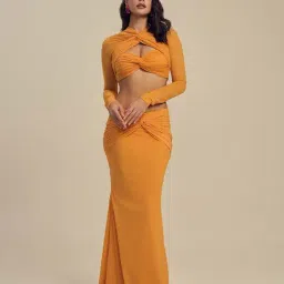 Label Frow Orange Malai Lycra & Net Lycra Horizon Crop Top-image-27