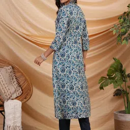 Kami Kubi Blue Cotton Printed A Line Kurta image 2
