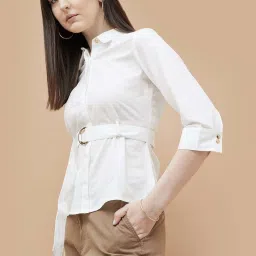 Code By Lifestyle Off White Cotton Regular Fit Shirt image 2