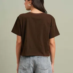 Globus Women Brown Round Neck Short Sleeves Graphic Print Oversized T-Shirt image 2