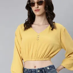 SHOWOFFFF Flared Sleeve Crepe Crop Top image 5