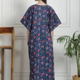 Secret Wish Navy Floral Print Kaftan Nighty image 2