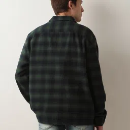 SELECTED HOMME Navy & Green Loose Fit Check Overshirt image 2