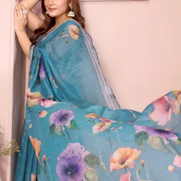 SYMVI Floral Linen Blend Designer Kota Saree image 2