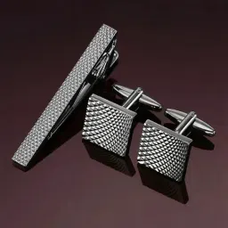 Peora Silver Plated Combo of Tie Pin Cufflinks Set Stylish Accessories for Men-image-57