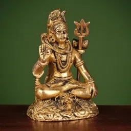 Ekaa Handicrafts Gold Brass Lord Shiva Statue With Trident Home Temple Shiv Ji Idol image 2