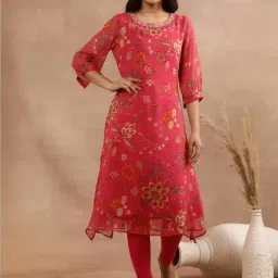 W Pink Printed A Line Kurta-picture-28