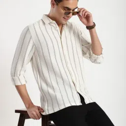 R&B White Cotton Regular Fit Striped Shirt image 3