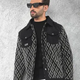 Crimsoune Club Black Regular Fit Geometric Jacket-picture-33