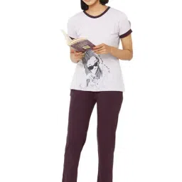 Soie Purple Printed Top With Pyjama Set image 5