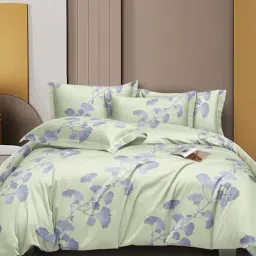 Ariana Bari Floral Green 140 TC Microfiber Queen Bedsheet With 2 Pillow Covers-image-60