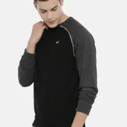 3PIN Black Regular Fit Cotton Colour-Block Sweatshirt image 3