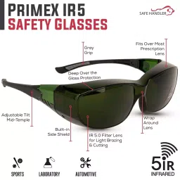 SAFE HANDLER PrimeX IR5 Safety Glasses Rimless Frame Anti-Scratch Anti Fog Wrap Around Lens Polycarbonate Black Dark Green image 2