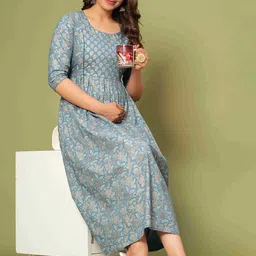 mad fury Women Ethnic Motifs Printed Maternity Cotton Fit and Flare Midi Dress image 2