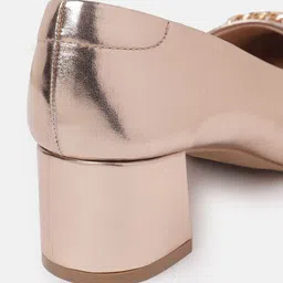 Van Heusen Solid PU Party Block Pumps with Embellished Detail image 4